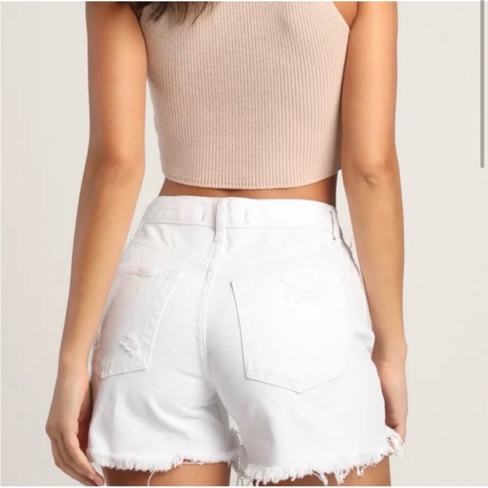 Free People White Jean Shorts with Distressed Hem